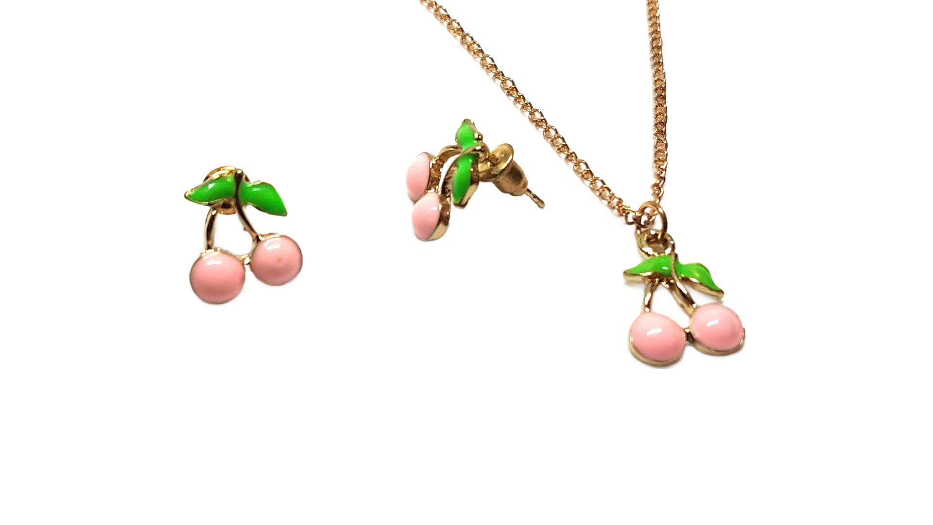 Kirschen Schmuckset Anhänger mit Kette und Ohrstecker