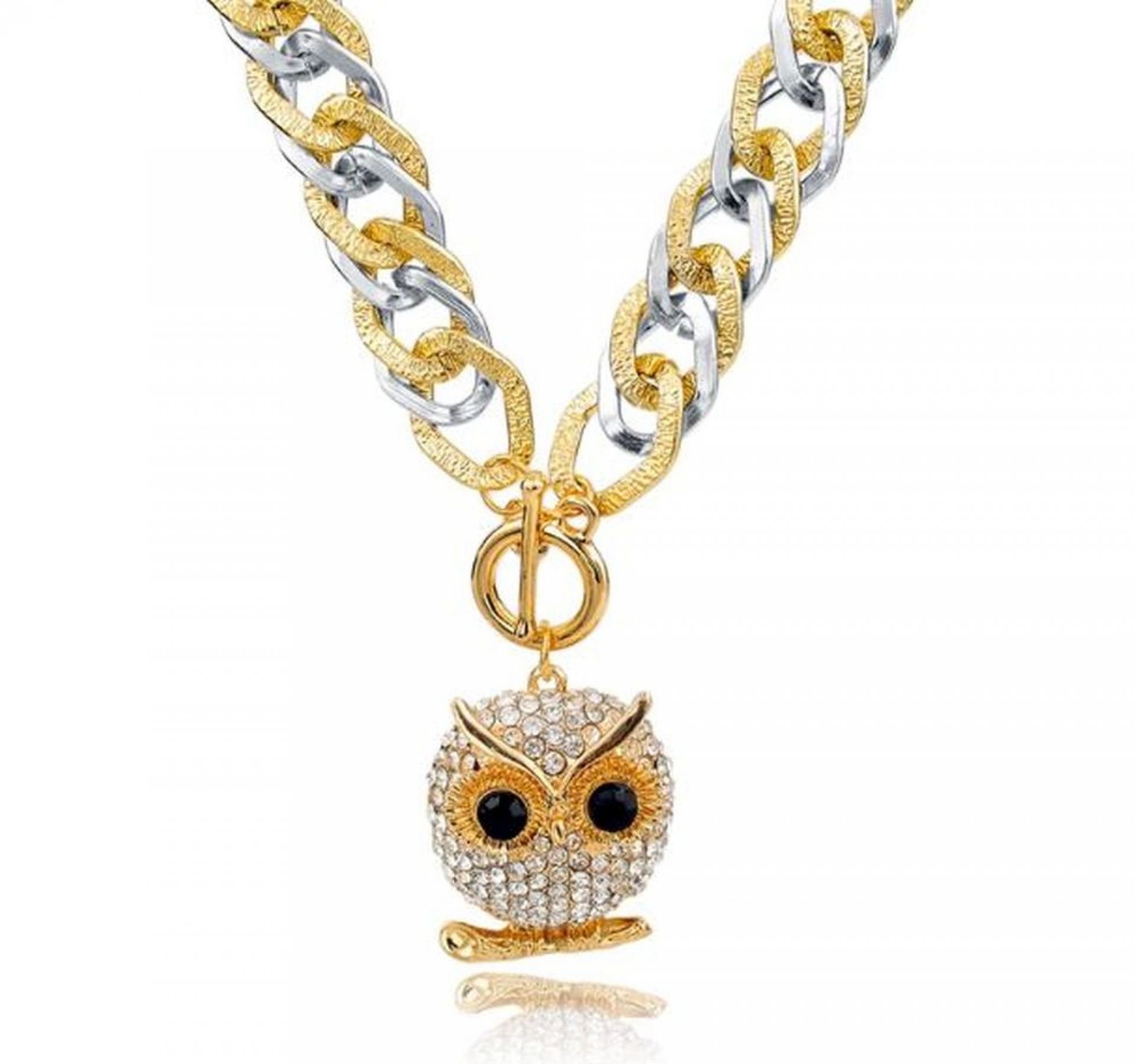 Eule Anhänger mit Halskette Bicolor und Zirkoniasteinen 53cm