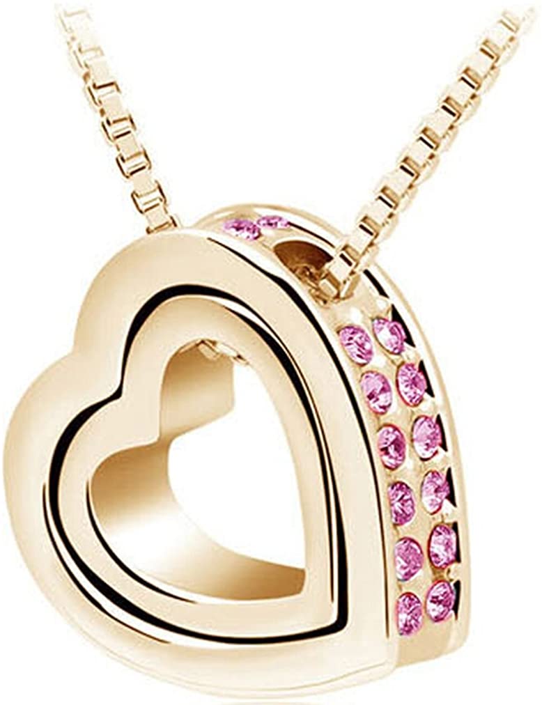 Herz Kette mit Rose Kristallen 18K vergoldet 40cm + 5cm