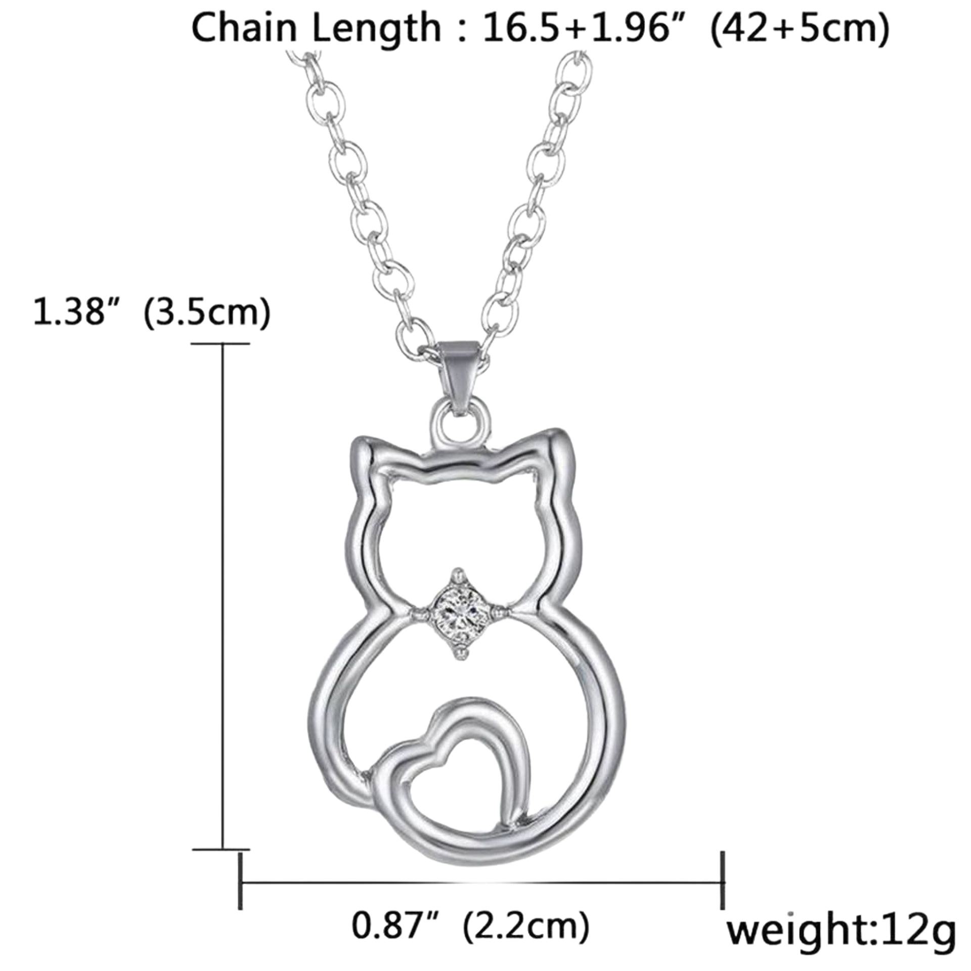 Katze Anhänger mit Zirkonia und Kette 42cm+5cm
