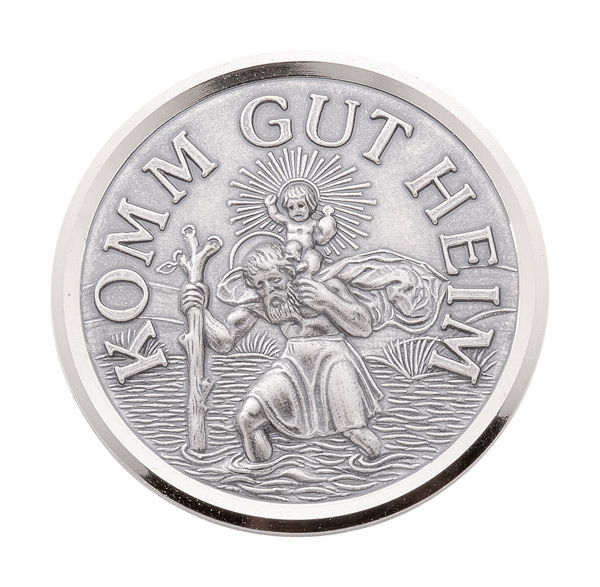 Christophorus Autoplakette aus 925 echt Silber Schutzpatron der Reisenden mit Schrift Komm gut Heim