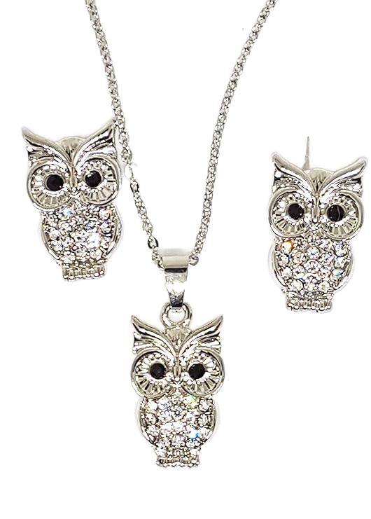 Eulen Schmuckset Anhänger mit Kette und Ohrstecker