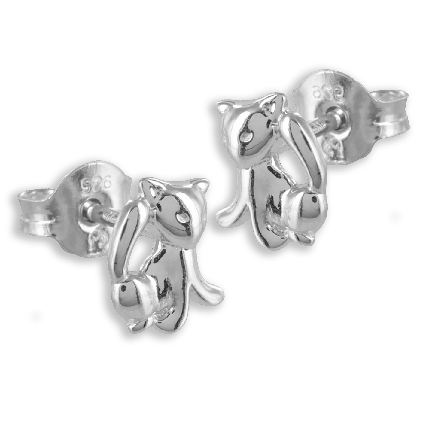 Ohrstecker Silber rhodiniert Katze aus 925 Silber