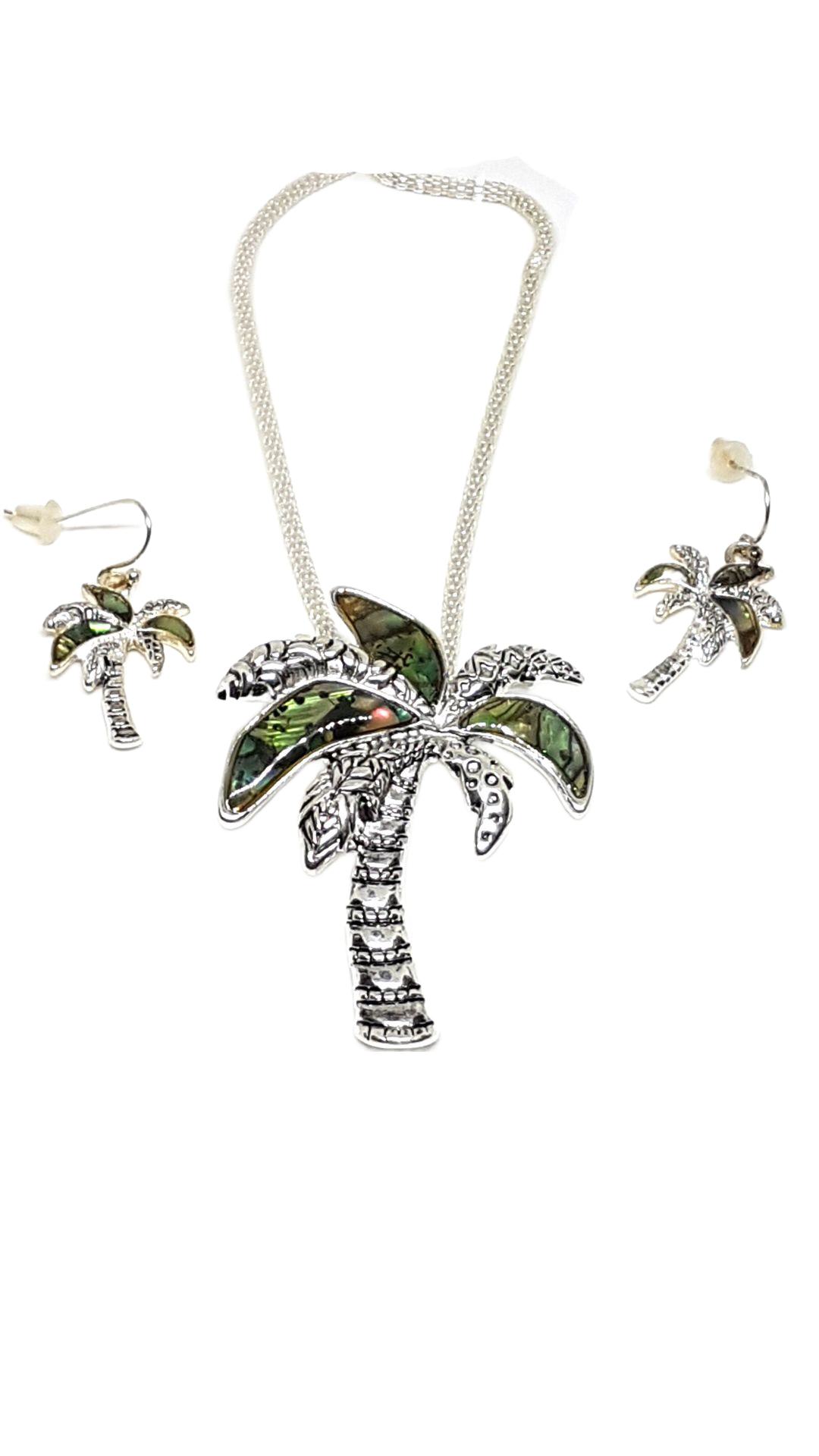 Palme Schmuckset Anhänger mit Kette und Ohrstecker