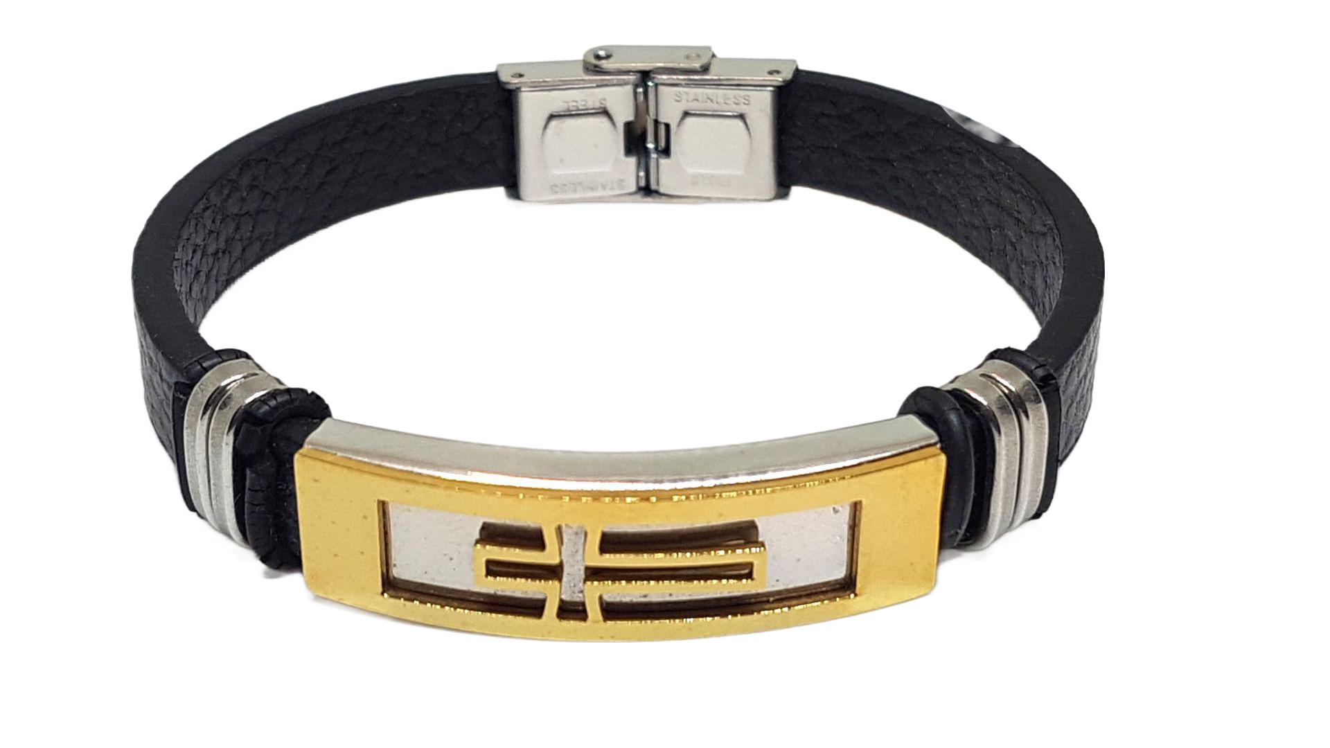 Herren Armband aus Leder und Edelstahl 21cm