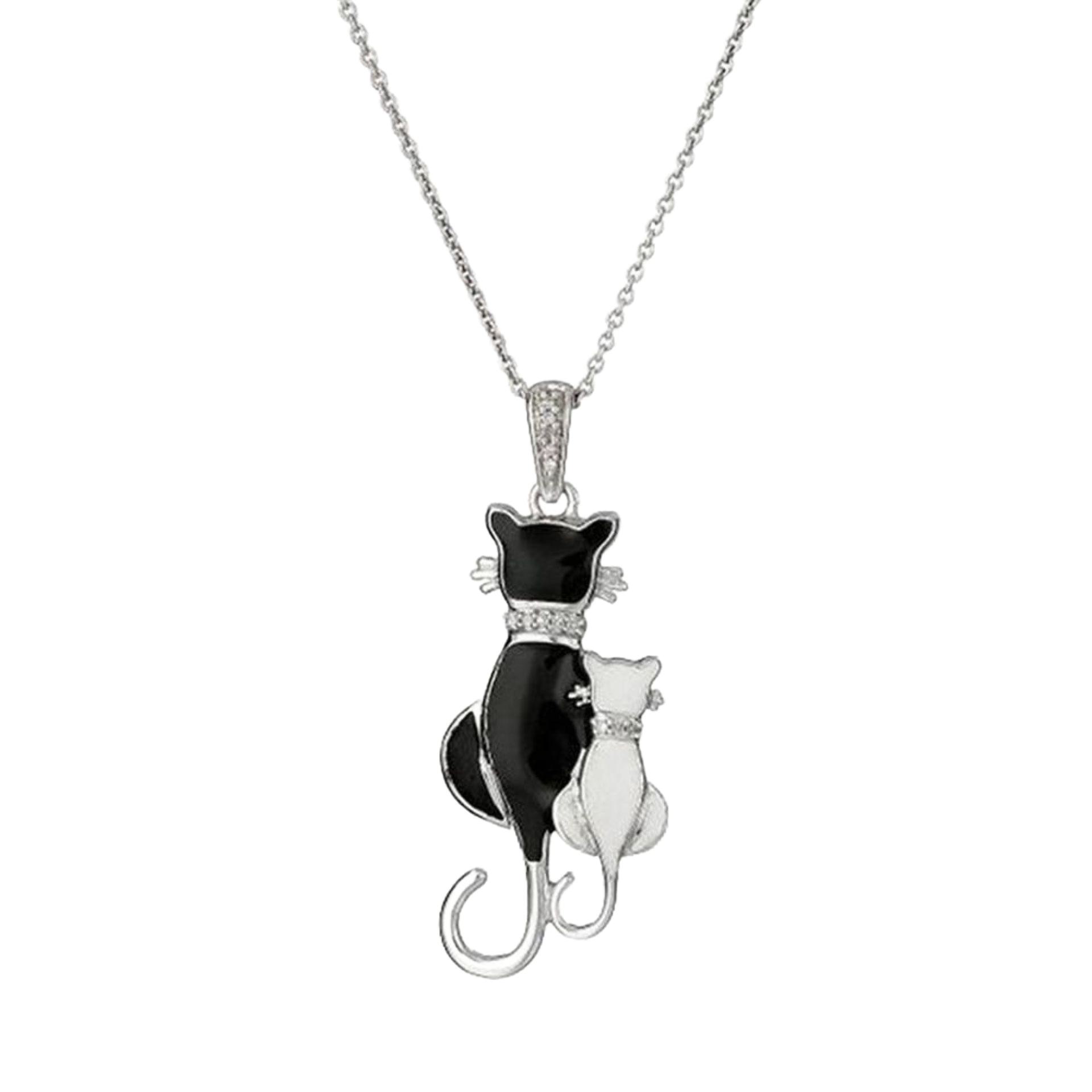 Katzen Anhänger mit Zirkonia und Kette 45cm+5cm