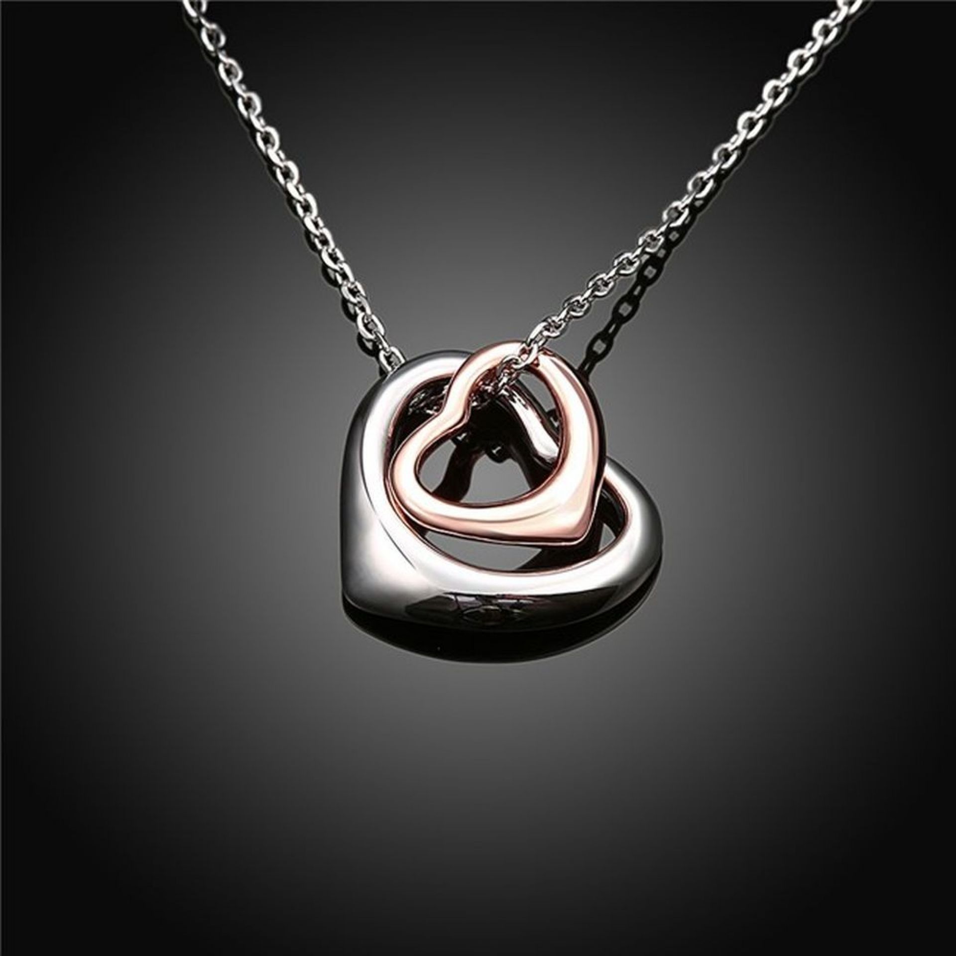 Doppel Hez Anhänger mit Zirkonia und Kette 18K Rose und Weißgold vergoldet