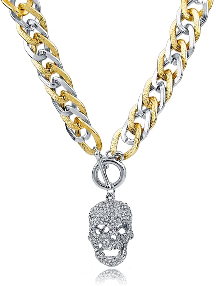 Totenkopf Anhänger mit Halskette Bicolor und Zirkoniasteinen 53cm
