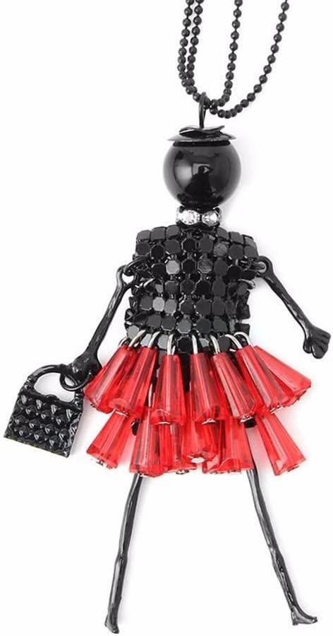 Anhänger putzige Puppe mit Handtasche und Hut - Kleid in Rot mit Halskette