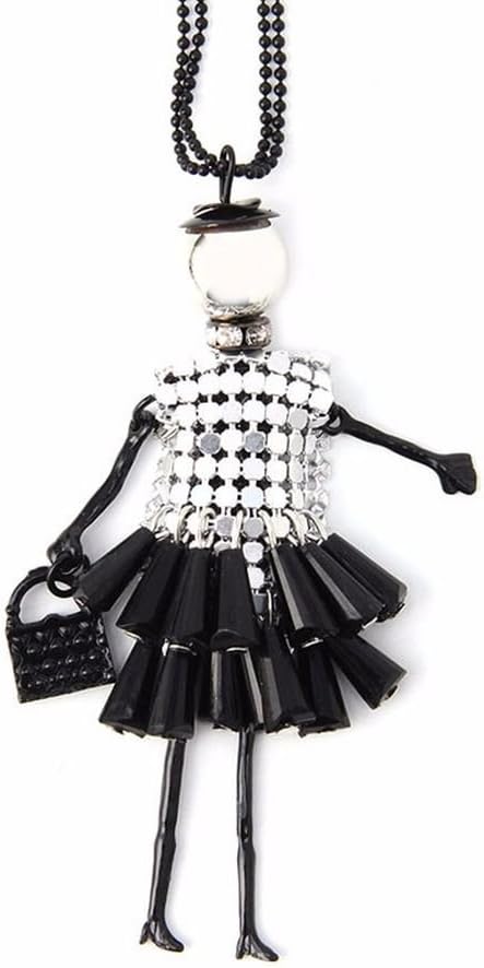 Anhänger putzige Puppe mit Handtasche und Hut - Kleid in Silber mit Halskette