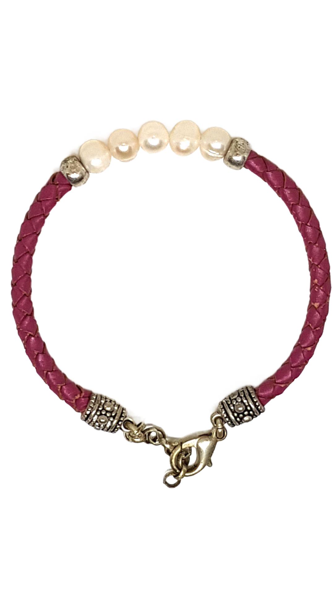 Armband aus echt Leder mit echten Süßwasserperlen von Lanzarote (Handarbeit)