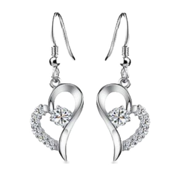 Herz Ohrhänger aus 925 Silber mit Zirkonia bestückt