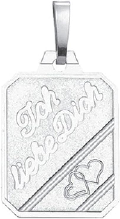 Eckige Gravurplatte mit Gravur Ich Liebe Dich und Herzen aus 925 echt Silber rhodiniert
