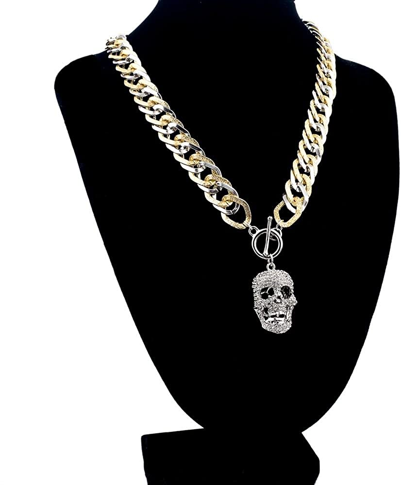 Totenkopf Anhänger mit Halskette Bicolor und Zirkoniasteinen 53cm