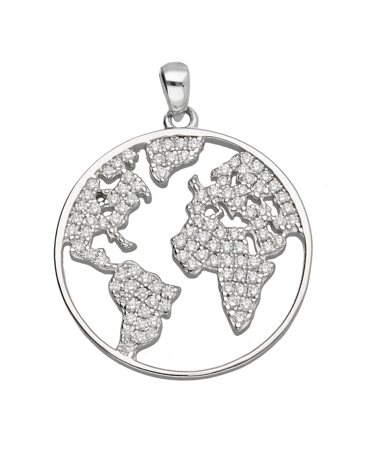 Weltkugel Anhänger aus 925 echt Silber mit Zirkonia