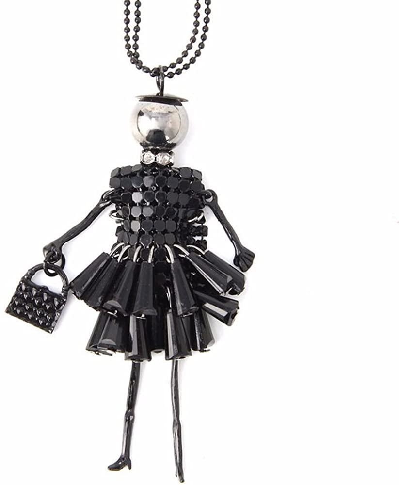 Anhänger putzige Puppe mit Handtasche und Hut - Kleid in in Schwarz mit Halskette