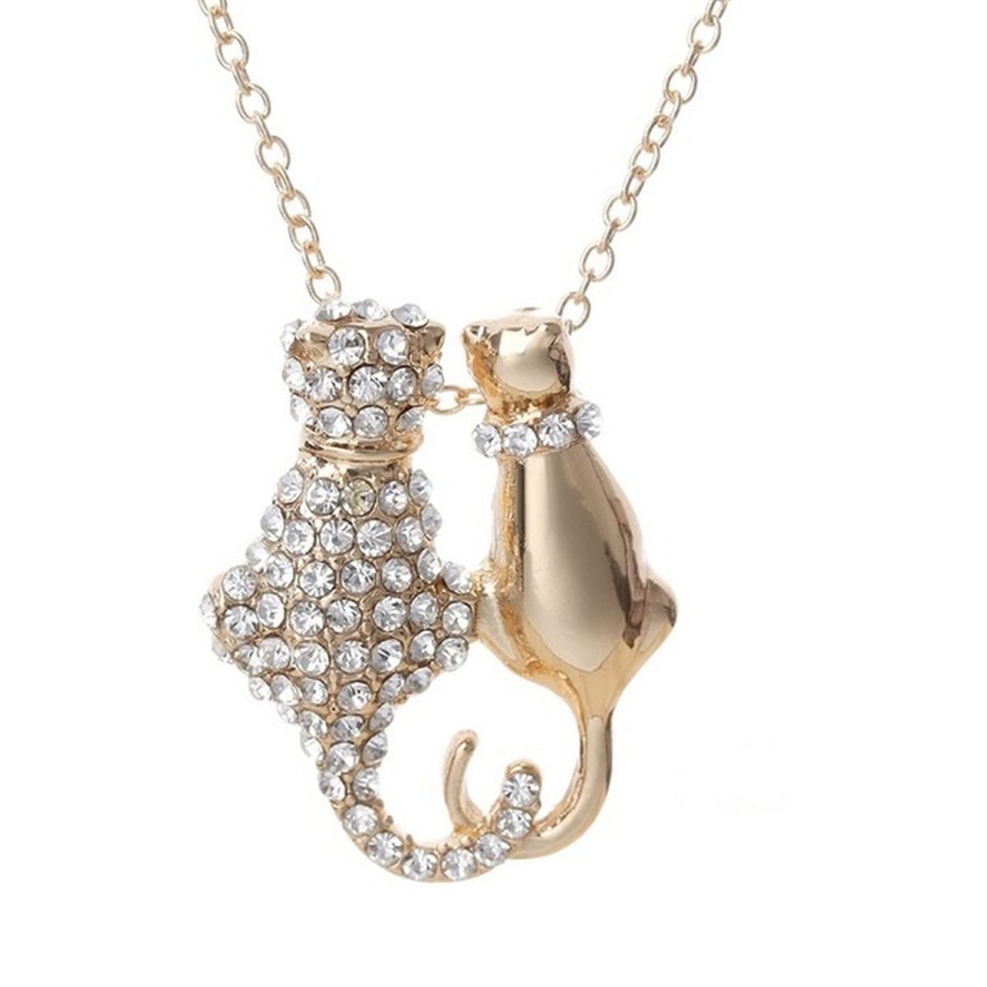 Katzen mit Zirkonia und Kette