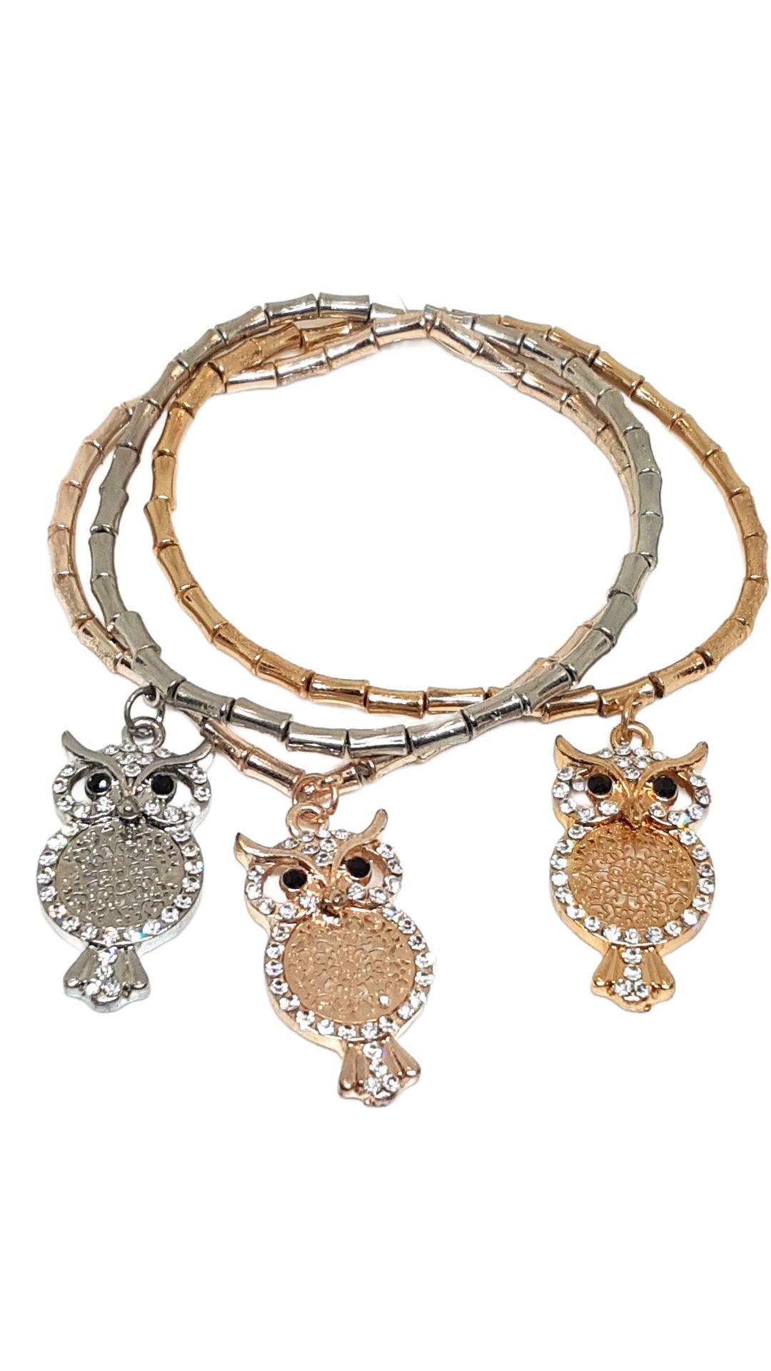 Armband mit Eulen und Zirkonia Bicolor