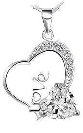 925 Silber Kette mit Zirkonia Herz Love Anhänger