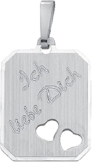 Eckige Gravurplatte mit Gravur Ich Liebe Dich und Herzen aus 925 echt Silber