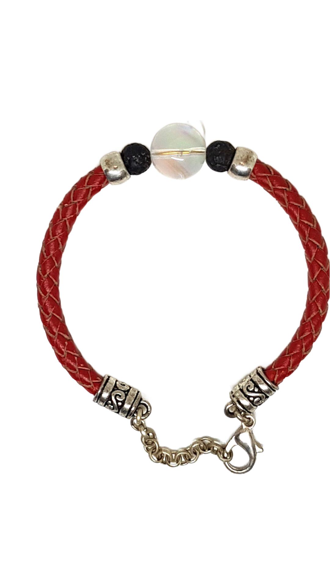 Armband aus echt Leder mit echten Lava Steinen und Kristall Stein von Lanzarote (Handarbeit)