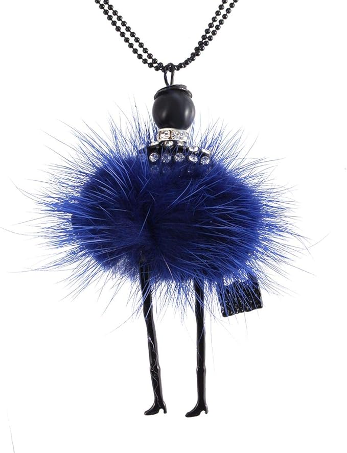 Anhänger putzige Puppe mit Handtasche und Hut - Kleid in in Blau mit Halskette