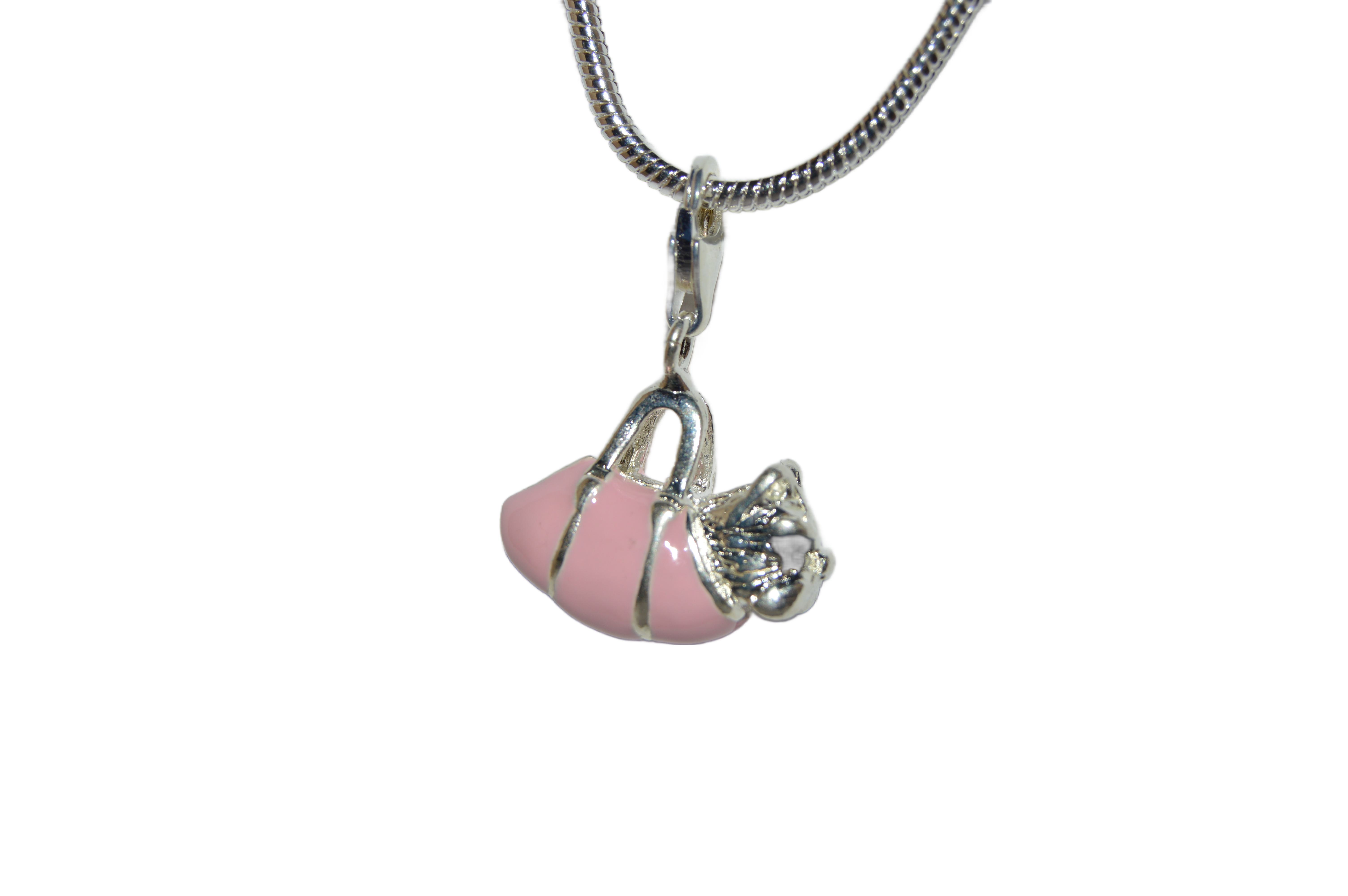 Charm Anhänger Emaille rosa Hund in Handtasche