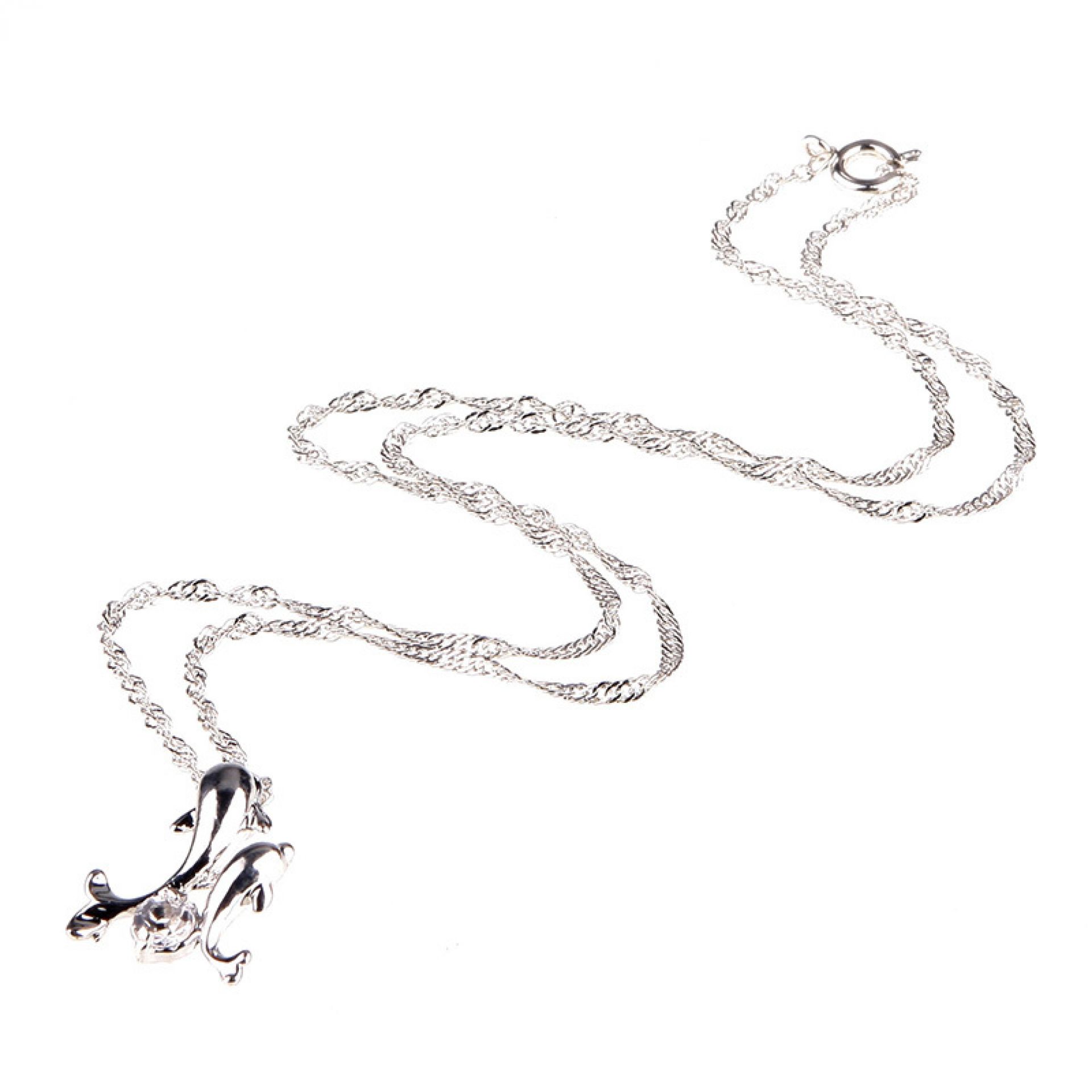 Kette mit Delfin Anhänger mit Zirkonia 44cm