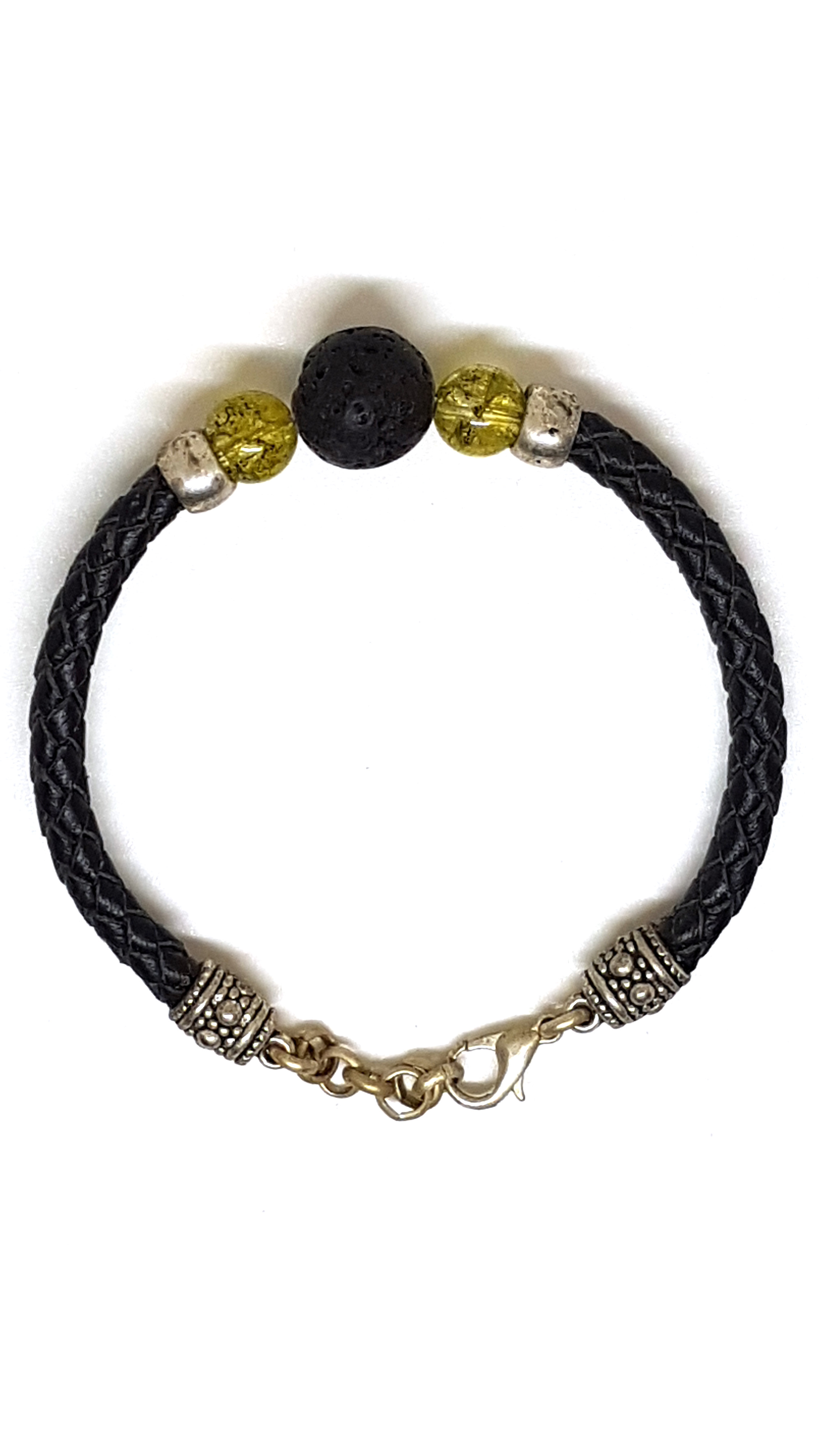 Armband aus echt Leder mit echten Olivin Steinen und Lava Steinen von Lanzarote (Handarbeit)