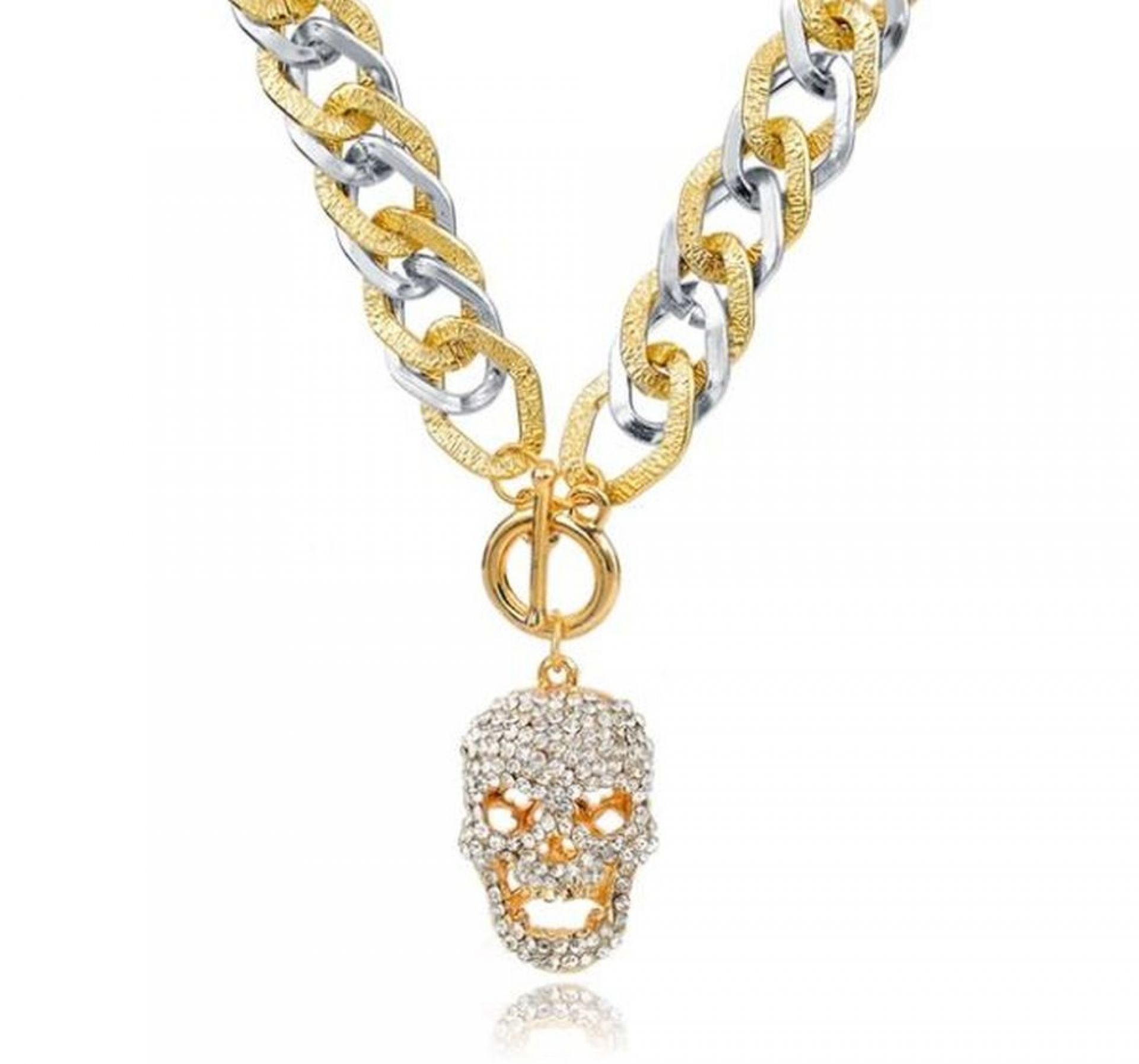 Totenkopf Anhänger mit Halskette Bicolor und Zirkoniasteinen 53cm