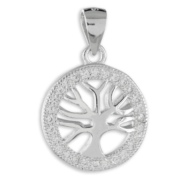 Anhänger Lebensbaum mit 28 Zirkonia aus 925 Silber