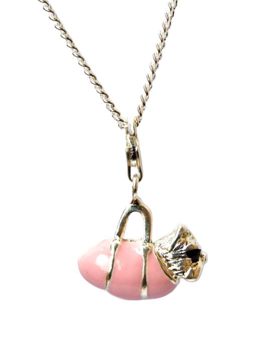 Charm Anhänger Emaille rosa Hund in Handtasche