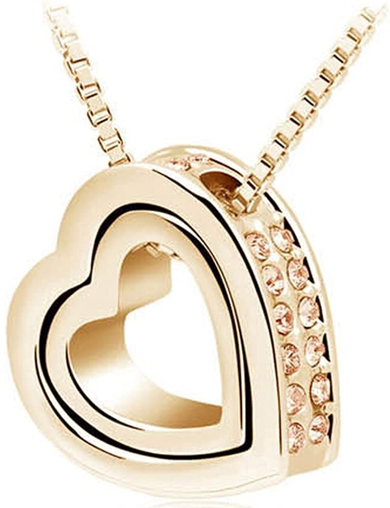 Herz Kette mit Goldenen Kristallen 18K vergoldet 40cm + 5cm