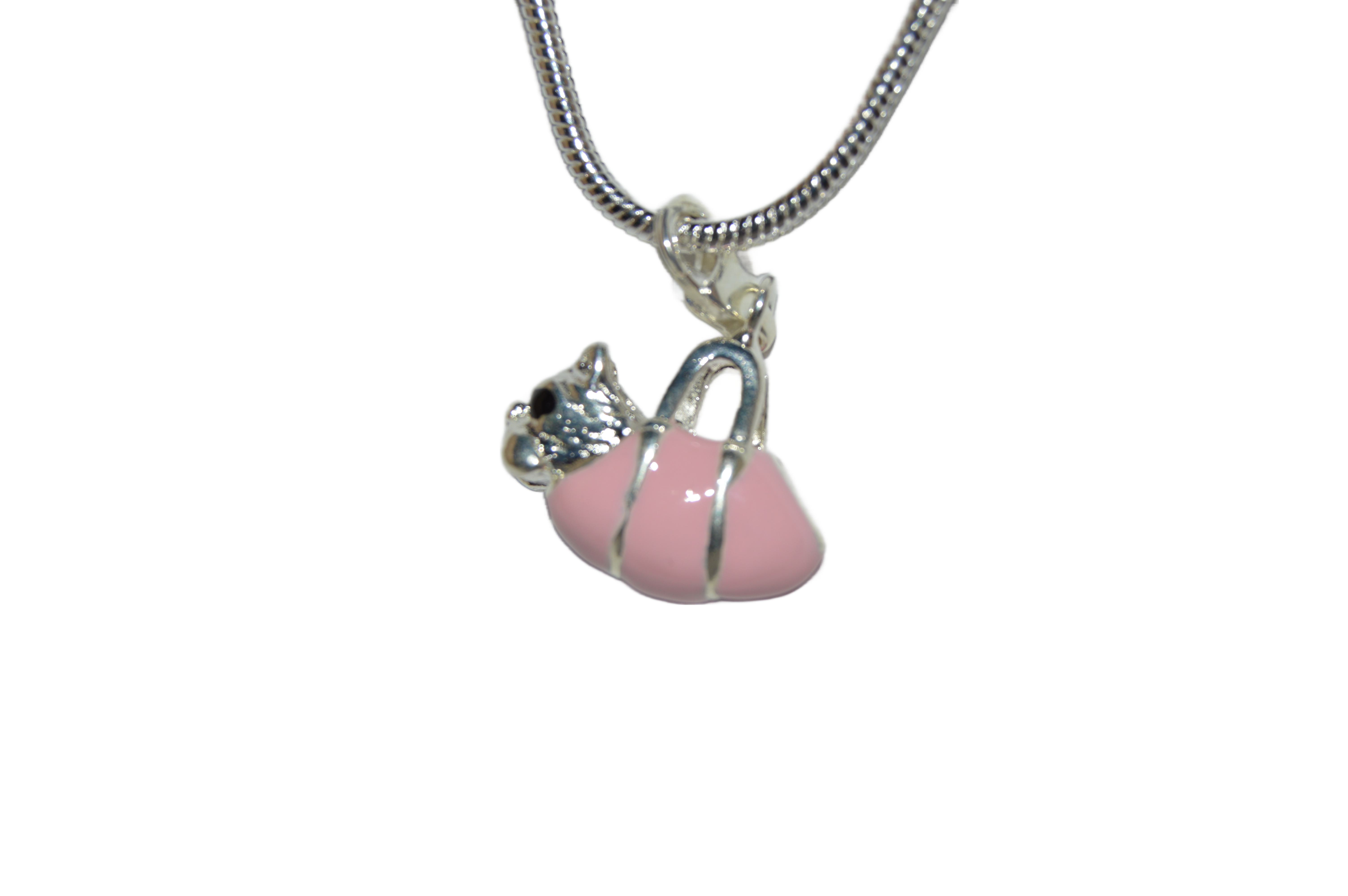 Charm Anhänger Emaille rosa Hund in Handtasche