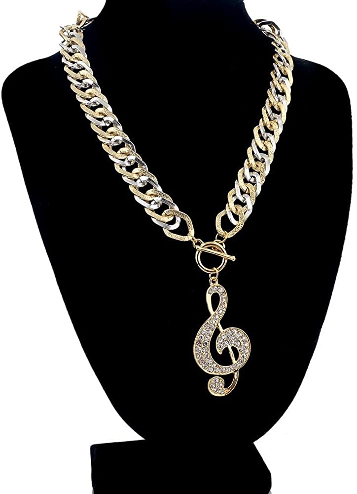 Musik Note Anhänger mit Halskette Bicolor und Zirkoniasteinen 53cm