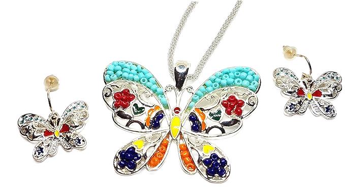 Schmetterling Schmuckset Anhänger mit Kette und Ohrstecker