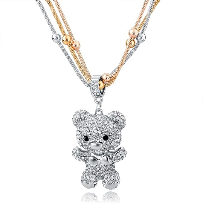 Teddy Bär mit Zirkoniasteinen und Kette tricolor Teddy in Silber 52,5cm