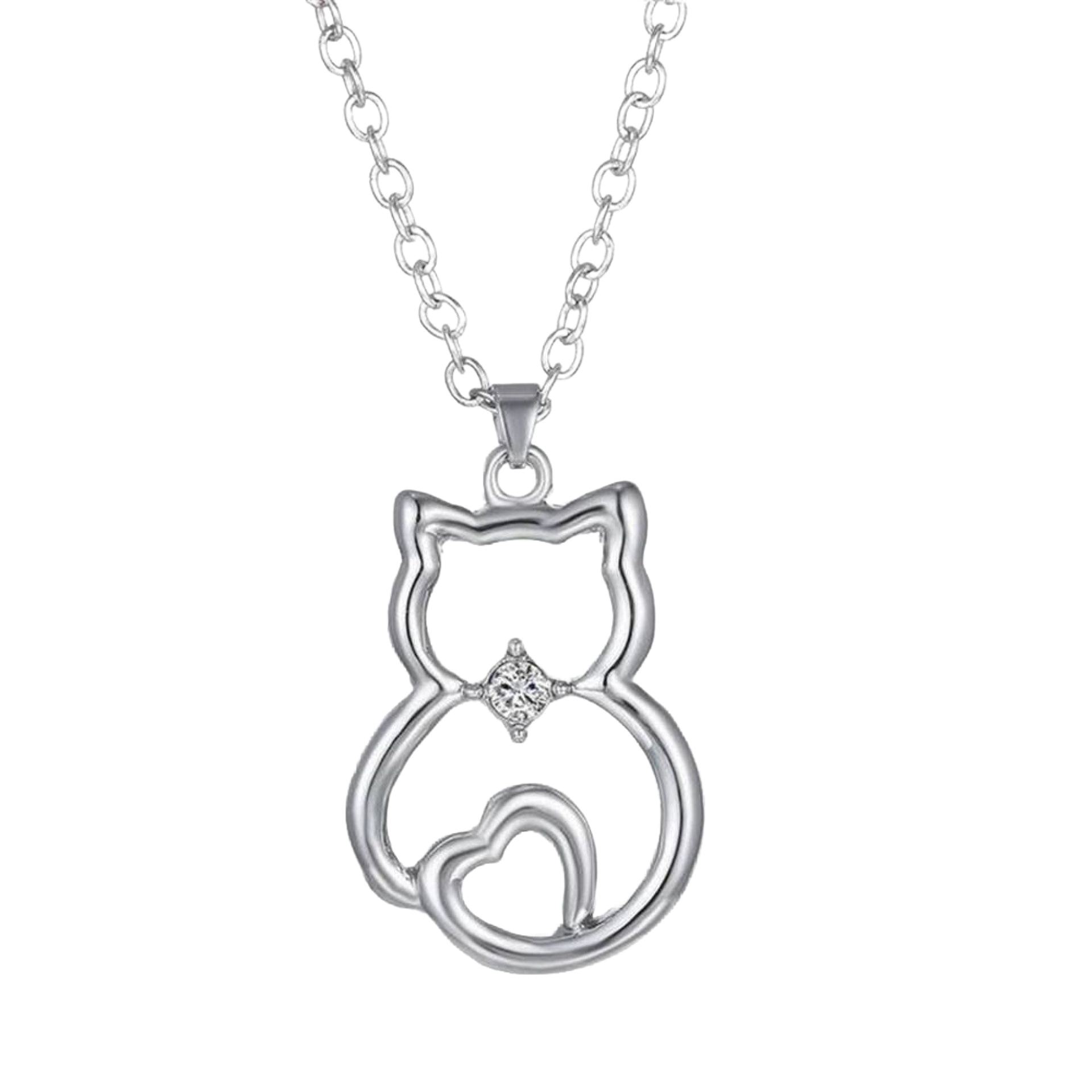 Katze Anhänger mit Zirkonia und Kette 42cm+5cm