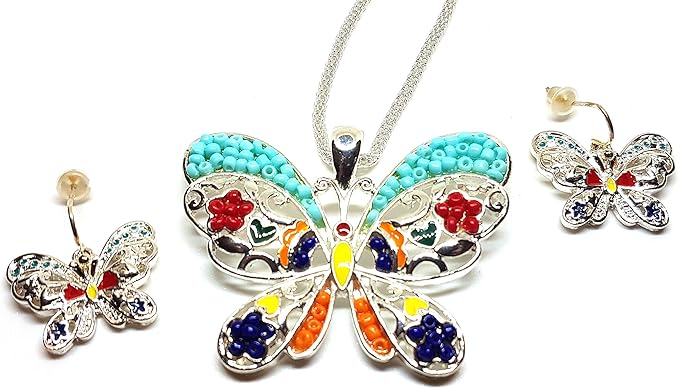 Schmetterling Schmuckset Anhänger mit Kette und Ohrstecker