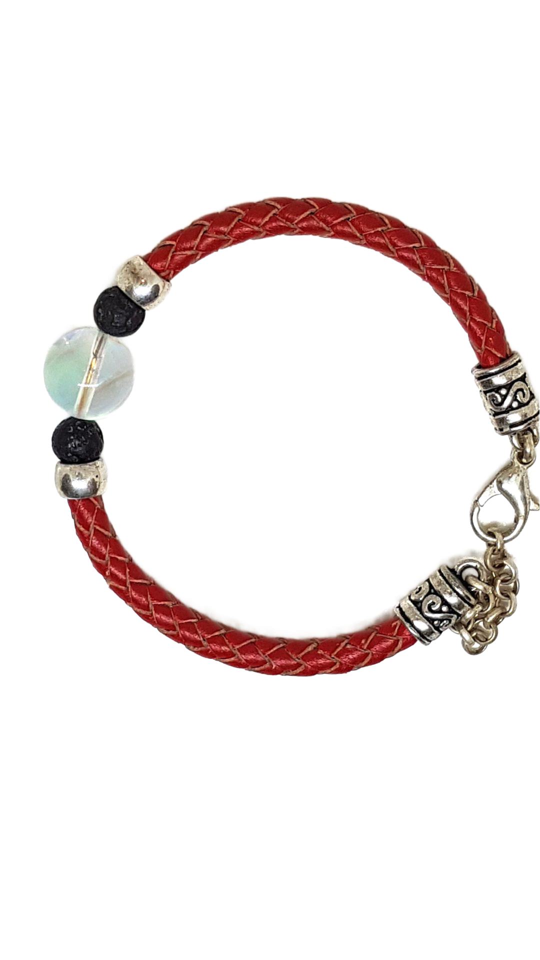 Armband aus echt Leder mit echten Lava Steinen und Kristall Stein von Lanzarote (Handarbeit)