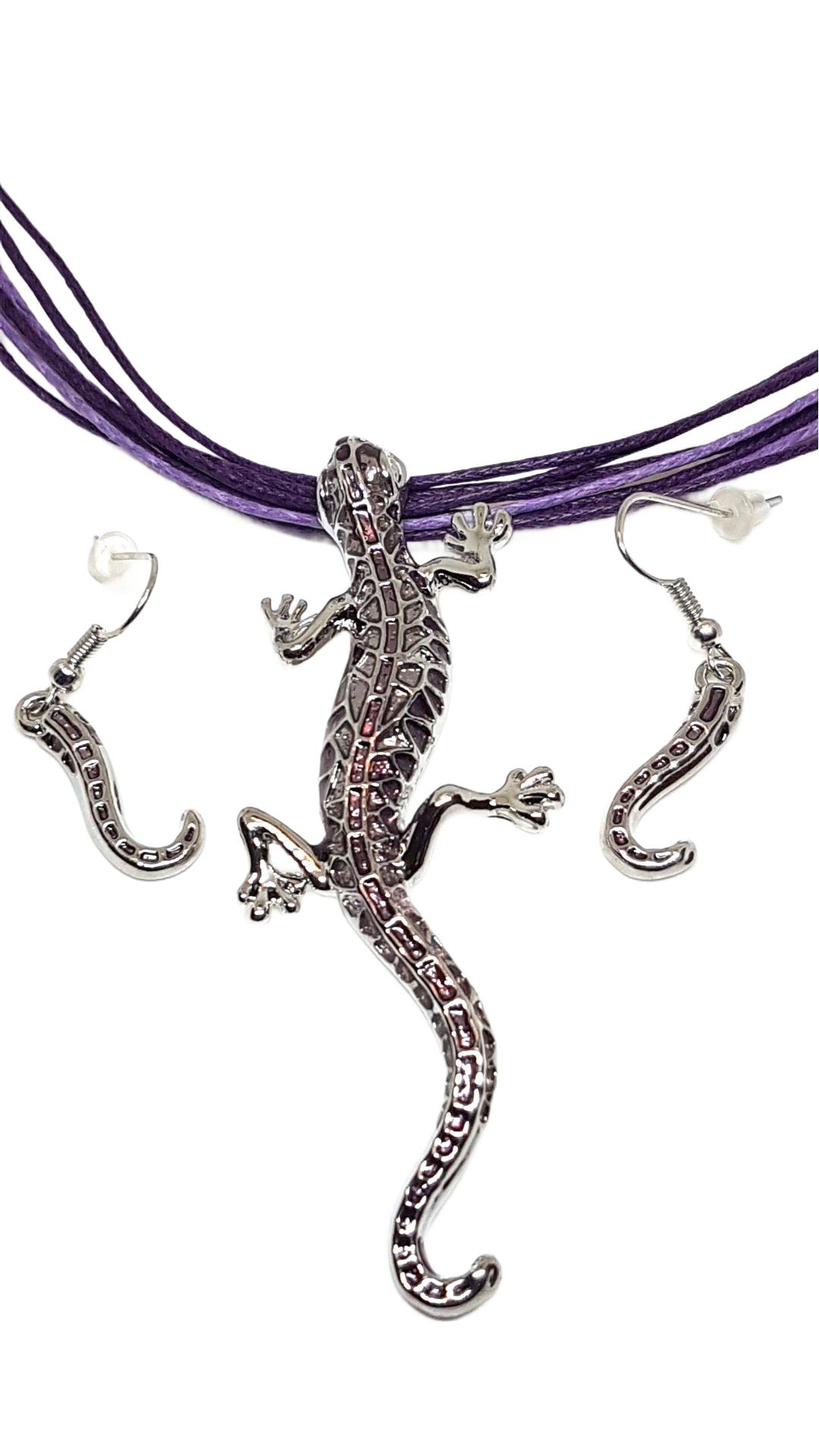 Gecko Schmuckset Anhänger mit Kette und Ohrstecker