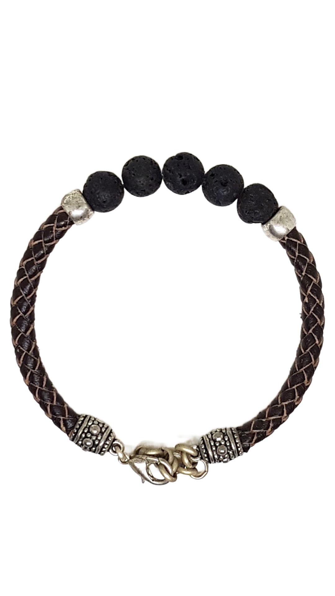 Armband aus echt Leder mit echten Lava Steinen von Lanzarote (Handarbeit)