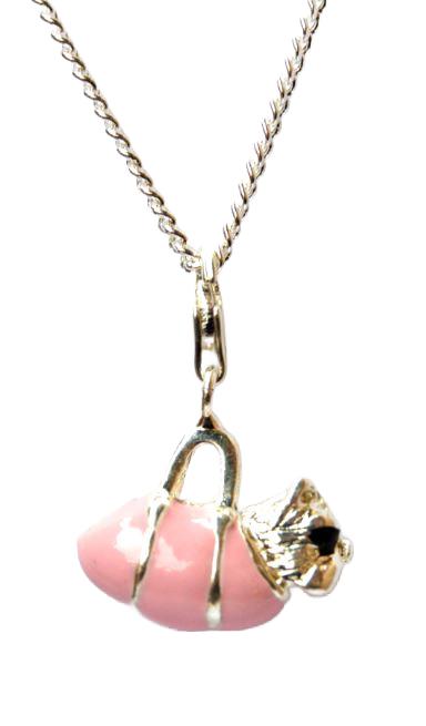 Charm Anhänger Emaille rosa Hund in Handtasche