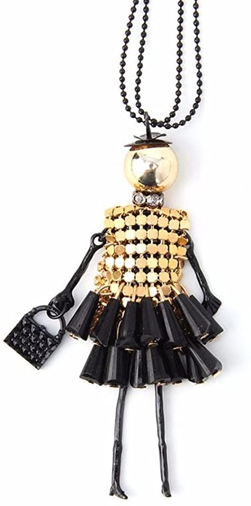 Anhänger putzige Puppe mit Handtasche und Hut - Kleid in Gold mit Halskette