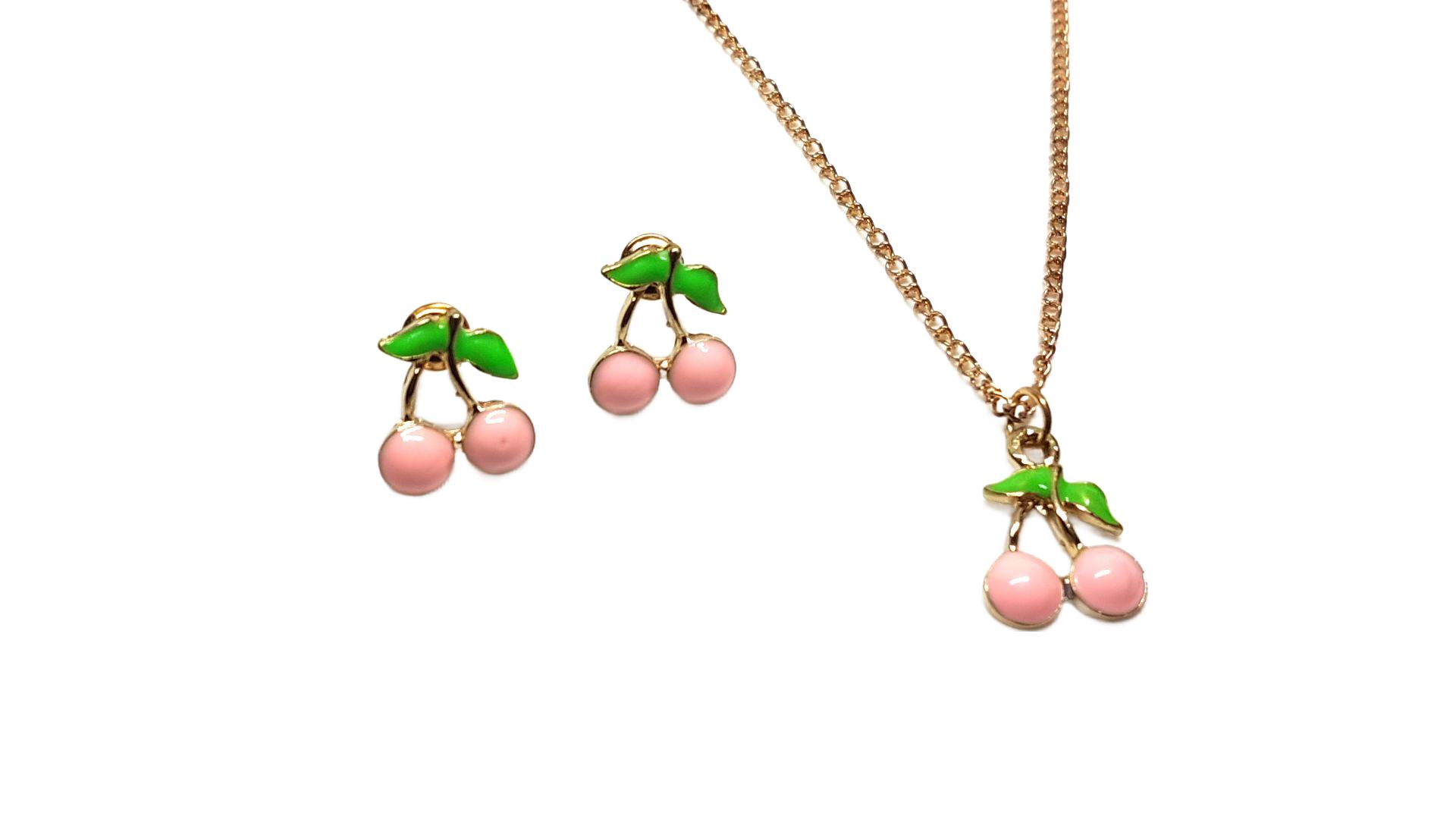 Kirschen Schmuckset Anhänger mit Kette und Ohrstecker