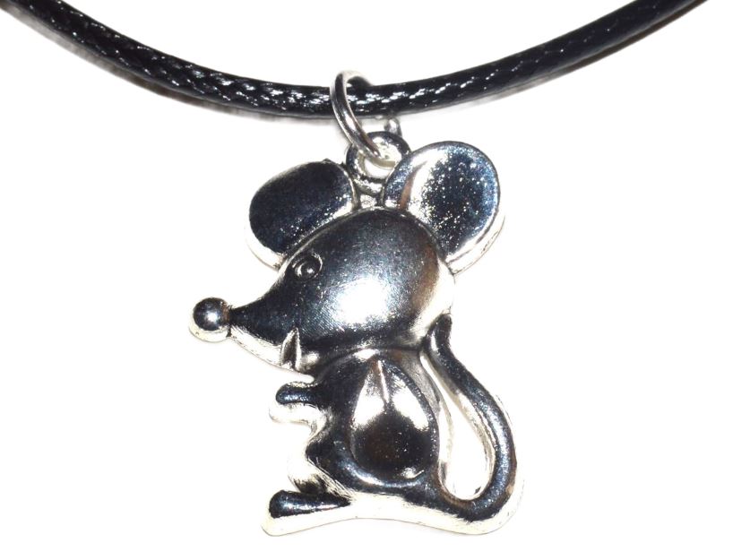 Maus Anhänger mit Leder Kette