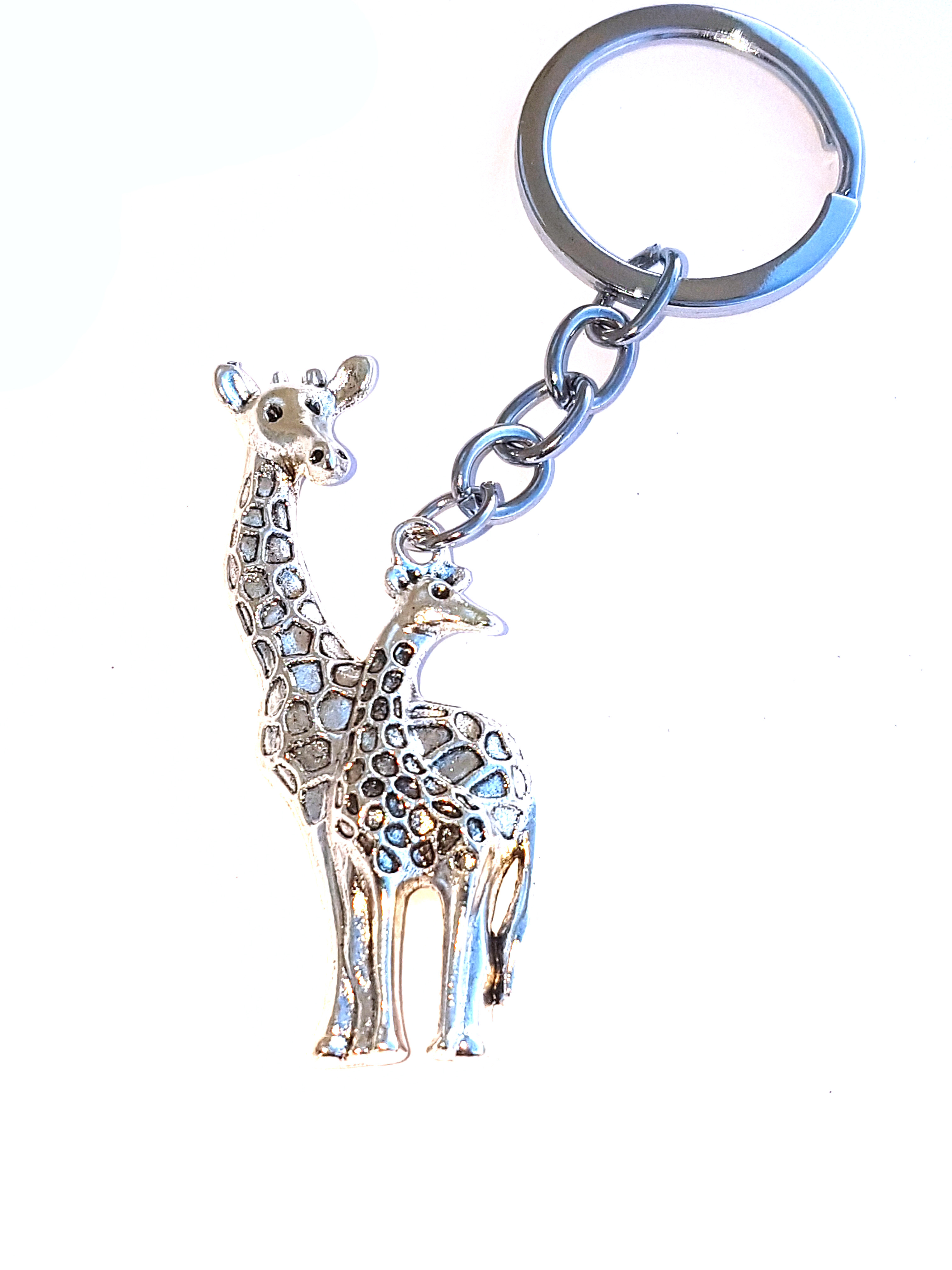 Giraffe mit Baby Giraffe Schlüsselanhänger aus Alpacca