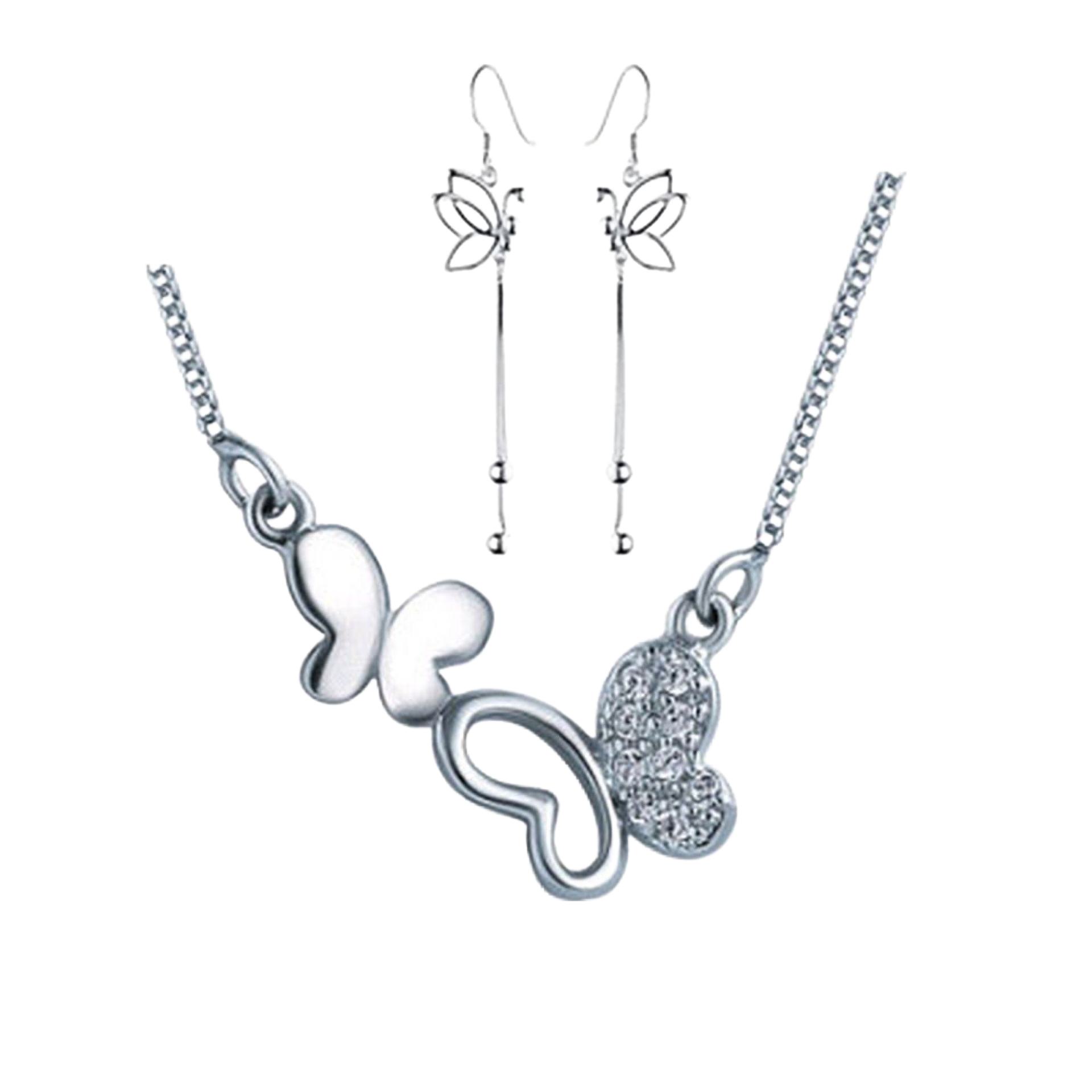 Schmuckset Schmetterling Halskette und Ohrhänger mit Zirkonia aus Silber