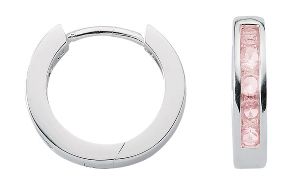 Creolen mit Zirkonia rosa aus 925 Echt Sterling Silber rhodiniert