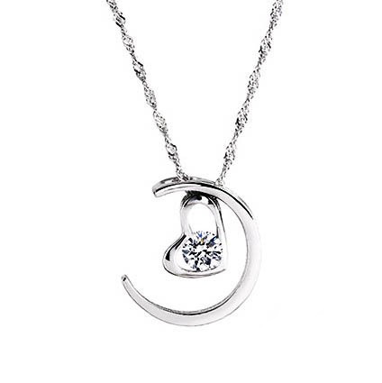 Herz Mond Halskette aus 925 Sterling Silber